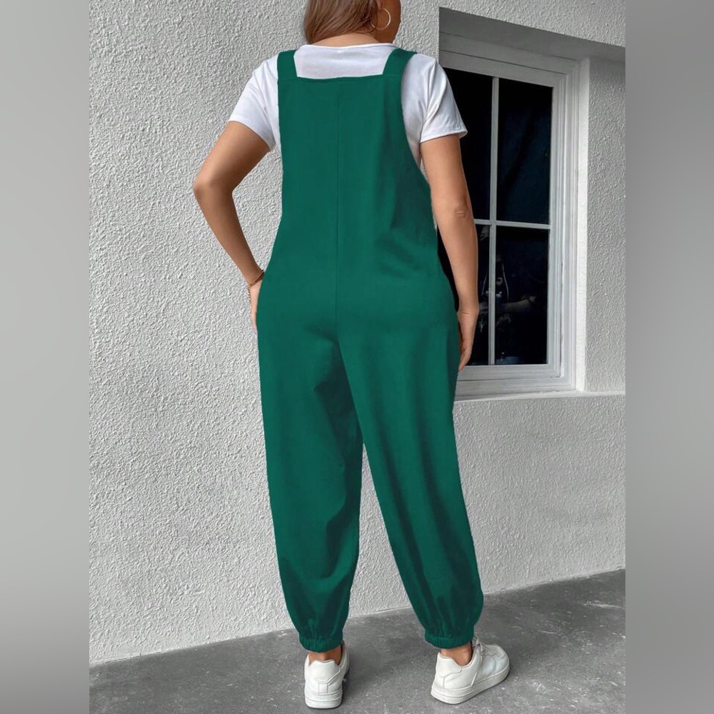 Emerald Green Jumpsuit | Adjustable Straps | Pockets | Size 1X - Picture 2 of 11